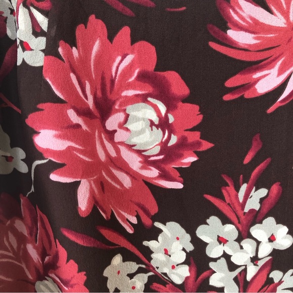 ANN TAYLOR Brown, Rose Pink Floral Silk Midi Skirt - Picture 2 of 11